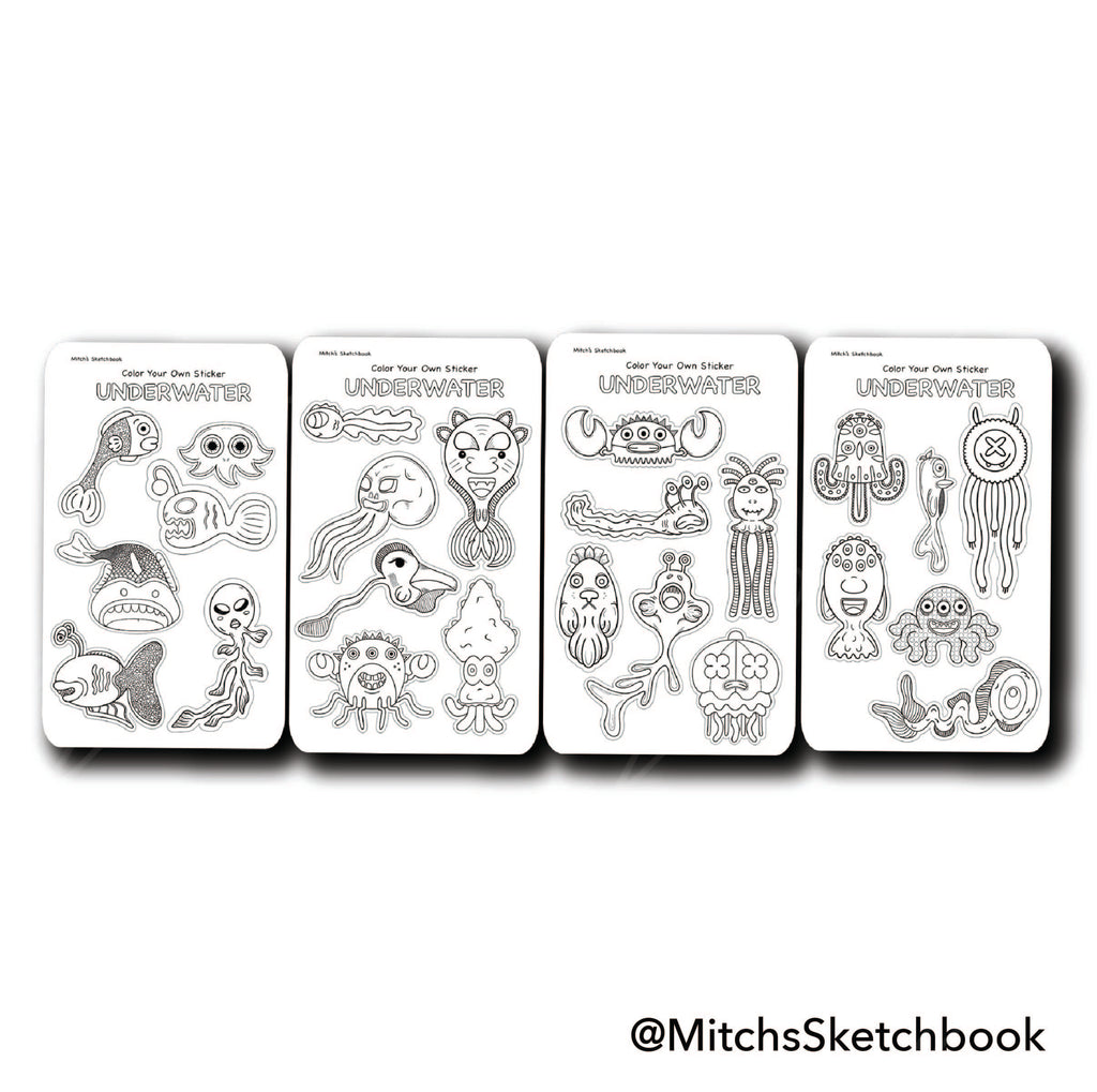 Underwater Sea Creatures - Color-Your-Own Stickers Set (Sticker Sheets)
