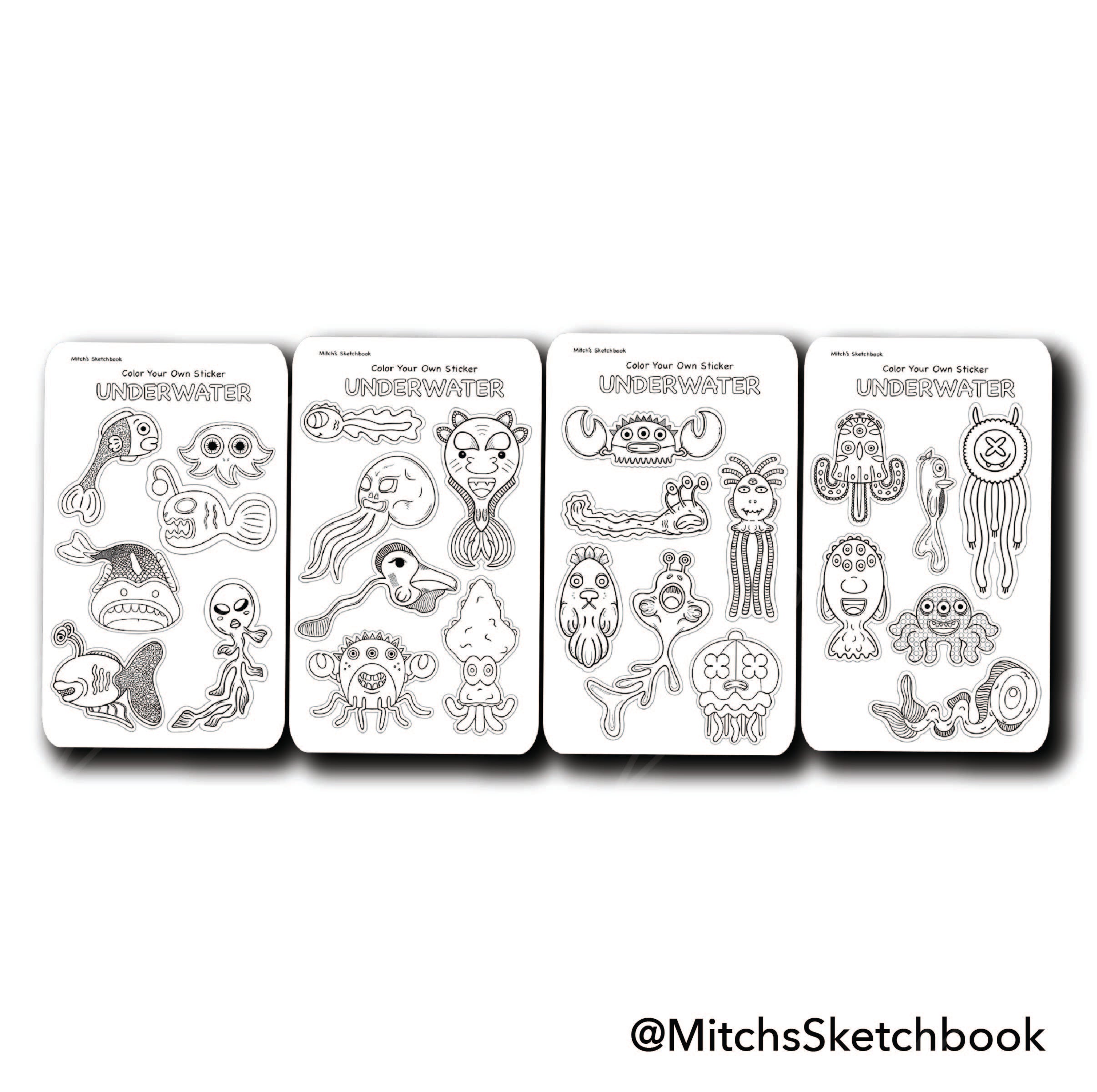 Underwater Sea Creatures - Color-Your-Own Stickers Set (Sticker Sheets)