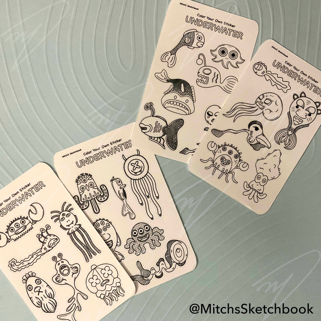 Underwater Sea Creatures - Color-Your-Own Stickers Set (Sticker Sheets)